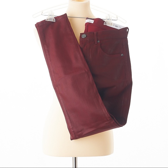 Loft Coated Slim Pocket Skinny Jeans Tibetan Red Close Fitting Hip To Hem New - Picture 6 of 7
